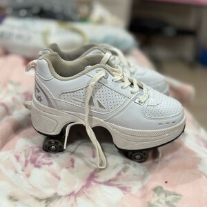 Reebok White and Cream Kids Roller Sneakers with Hidden Wheels
